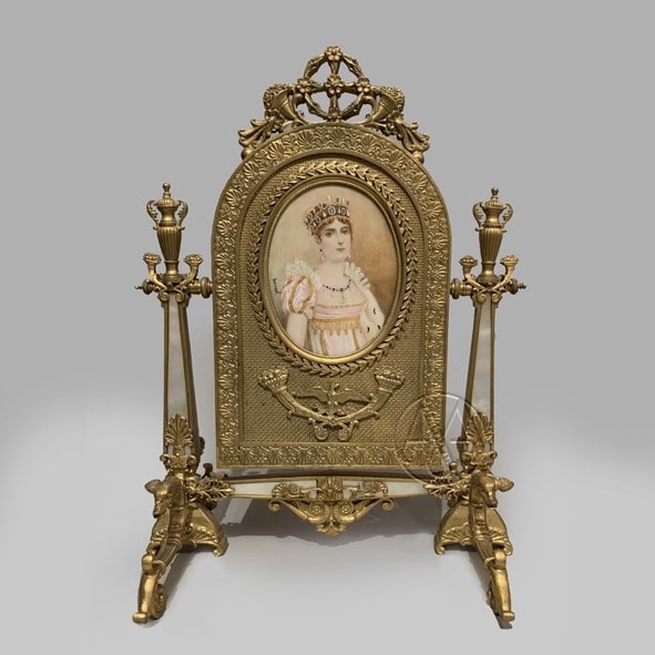 Miroir de toilette Palais Royale en bronze doré et nacre