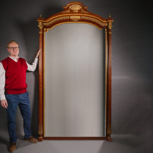 A Large and Very Fine Louis XVI Style Gilt-Bronze Mounted Mahogany Mirror.