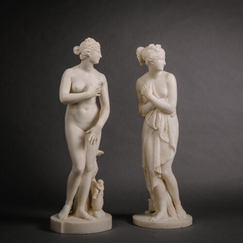 Two White Statuary Marble Figures of the ‘Venus de Medici’ and the ‘Venus Italica’