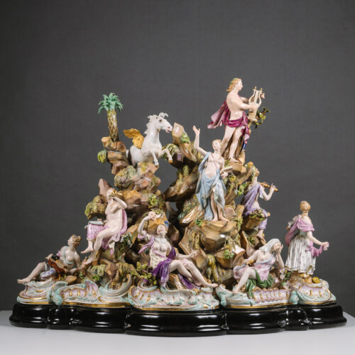 A Monumental Meissen Porcelain Figural Group of Mount Parnassus.